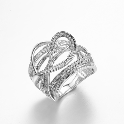 Καρδιά Clasped 925 ασημένιο του CZ δαχτυλιδιών 10.79g Pandora καρδιών εξαιρετικό ασήμι Zirconia δαχτυλιδιών σαφές κυβικό