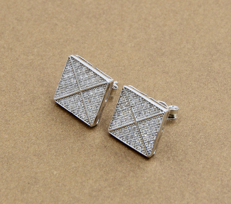 AAA CZ Solitaire Stud σκουλαρίκια σε Sterling Silver για κοσμήματα Κατασκευή τετραγωνικών σκουλαρίκια Sterling Silver cubic zirconia