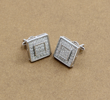 AAA CZ Solitaire Stud σκουλαρίκια σε Sterling Silver για κοσμήματα Κατασκευή τετραγωνικών σκουλαρίκια Sterling Silver cubic zirconia