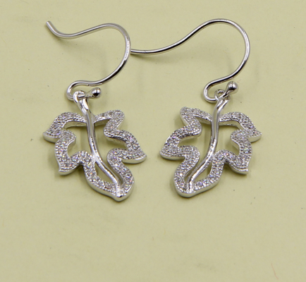 Φύλλα Δάγκλωμα σκουλαρίκι Sterling Silver Stud σκουλαρίκια με Cubic Zirconia Sterling ασημένιο σκουλαρίκια σταγόνα ακτινίδια καθαρό ασημένιο