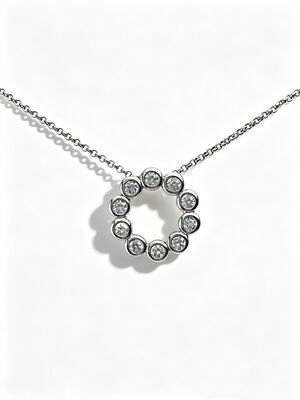 925 Silver CZ Pendant 0 shape Featuring White AAA CZ Stones Solitaire Open 0 Circle Design Rhodium Plated Mirror Polished Finish Dainty Jewelry 20.5mm Diameter ，White Rhodium， 3.5mm Round AAAAA Stone