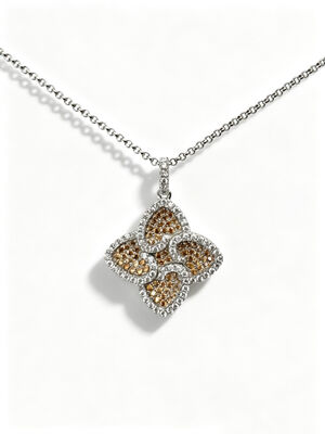 925 Sterling Silver Dark Champagne White Colorful CZ Setting AAA CZ Dangle Pendant 4 Σχήμα φύλλου συμβολίζει την ευημερία μακροζωία και ευδοκιμία για κομψές συλλογές κοσμημάτων, Lucky Jewelry Set