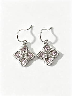 Hot καλοκαιρινά ασημένια σκουλαρίκια Sterling CZ Pointy Lucky τετράφυλλο τριφύλλι Πολύχρωμο ροδακινί ροζ+λευκό CZ Κατάλληλο για casual και επίσημες εκδηλώσεις Κρεμαστό σκουλαρίκι καρφωτό πίσω, χαριτωμένα ασημένια σκουλαρίκια