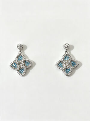 Τεχνικά Lucky Four-Leaf Clover 925 Silver CZ σκουλαρίκια Ελαφριά Sterling Silver Aquamarine + White Cubic Zirconia σκουλαρίκια σχεδιασμένα για άνετη χρήση και διαρκή λάμψη
