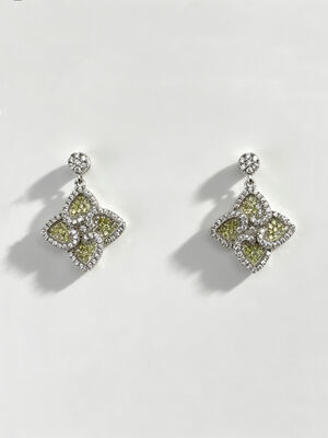 Ζεστά καλοκαιρινά ασημένια σκουλαρίκια Sterling CZ Pointy Lucky Four-Leaf Clover Colorful Apple Green +White CZ Κατάλληλο για περιστασιακές και επίσημες εκδηλώσεις Dangle Earring Stud Back, Cute Sterling Silver Earrings