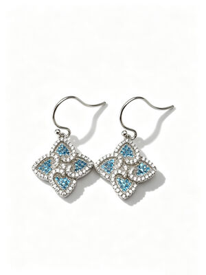 2026 Καλοκαιρινά Ασημένια σκουλαρίκια Sterling CZ Pointy Lucky Four-Leaf Clover Colorful Aquamarine +White CZ Κατάλληλο για περιστασιακές και επίσημες εκδηλώσεις Dangle Earring Hook, Fashion Sterling Silver Earrings