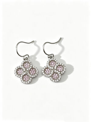 2026 New Hot Summer 925 Silver CZ Earrings Hook with Peach Pink and White AAA CZ Stones, Round Lucky Flower Circle Earring Jewels Rhodium Plated for Classic Look, Peach Pink CZ Jewelry Collection Ορυκτά με ροδίου για κλασική εμφάνιση