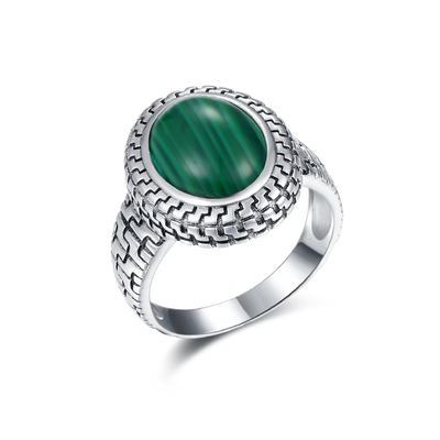 Malachite μορφής αυγών δαχτυλιδιών πολύτιμων λίθων γυναικών 925 ασημένια ωοειδή δαχτυλίδια αρραβώνων