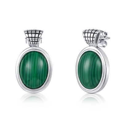 Ωοειδή Malachite μορφής σκουλαρίκια 4.75gram 925 στηριγμάτων ασημένια τεχνολογία Micropave