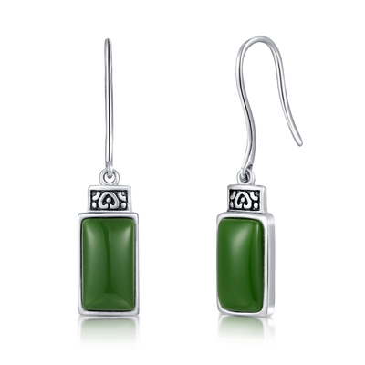 Cabochon 925 εξαιρετικά ασημένια σκουλαρίκια 7x12mm πολύτιμων λίθων πράσινος νεφρίτης ορθογωνίων