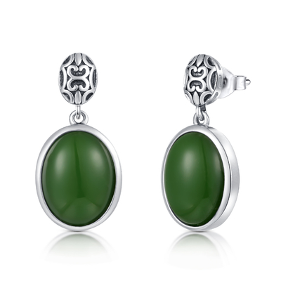 Birthstone Δεκεμβρίου 925 εξαιρετικά ασημένια σκουλαρίκια πολύτιμων λίθων 10x13mm ωοειδής πράσινος νεφρίτης