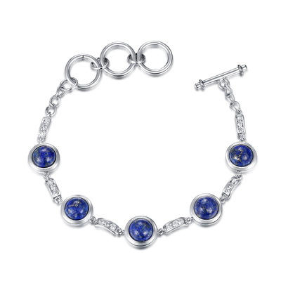 Birthstones 925 εξαιρετικό ασημένιο βραχιόλι   Στρογγυλό βραχιόλι λάού λάζουλι λάπις λάζουλι